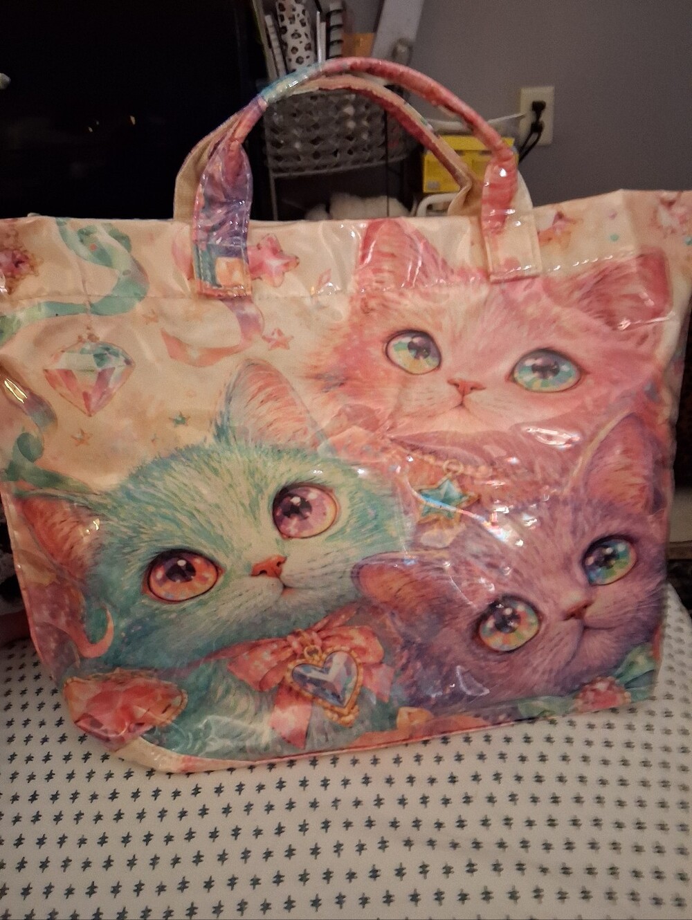 Pastel Multicolor Cat Tote Bag 17 X 14 X 5 Nice Large Size OFFERS WELCOME